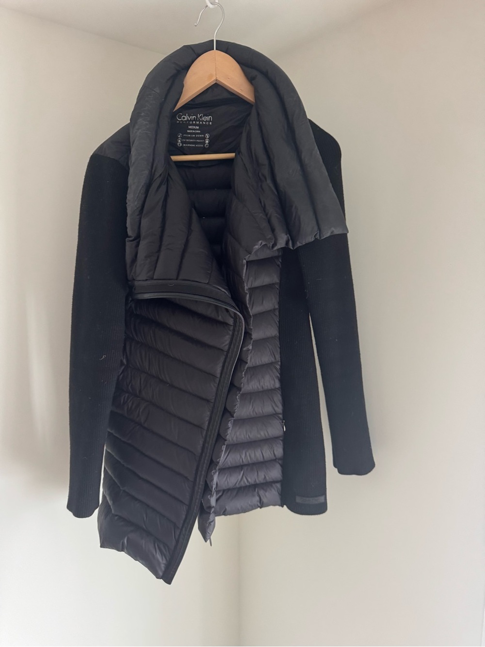Calvin Klein Black Quilted Puffer Coat with Knit Sleeves